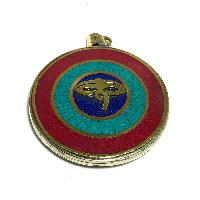 Tibetan Buddha Eye And Kalachakra Metal Pendant With Stone Setting