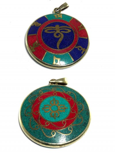 Tibetan Vishwa Vajra And Buddha Eye Metal Pendant With Stone Setting