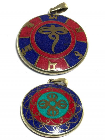 Tibetan Buddha Eye And Vishwa Vajra Metal Pendant With Stone Setting