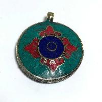 Tibetan Om Mani Padme Hum And Vishwa Vajra Metal Pendant With Stone Setting