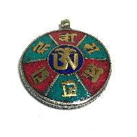 Tibetan Om Mani Padme Hum And Vishwa Vajra Metal Pendant With Stone Setting