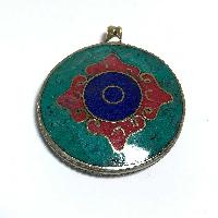 Tibetan Om Mani Padme Hum And Vishwa Vajra Metal Pendant With Stone Setting