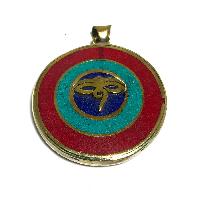 Tibetan Buddha Eye And Vishwa Metal Pendant With Stone Setting