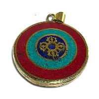 Tibetan Buddha Eye And Vishwa Metal Pendant With Stone Setting