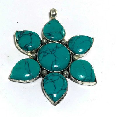 Tibetan Flower Metal Pendant With Stone Setting