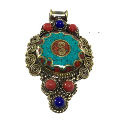 Tibetan Metal Pendant With Stone Setting