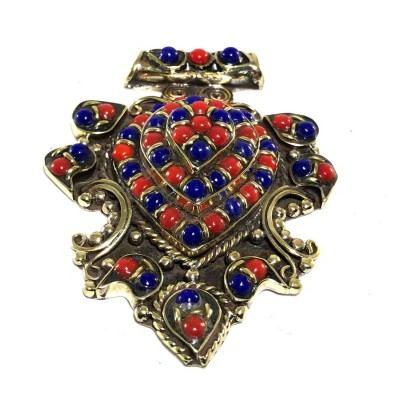 Tibetan Mix Stone Metal Pendant With Stone Setting