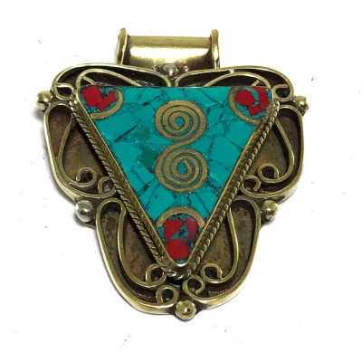 Tibetan Triangle Metal Pendant With Stone Setting