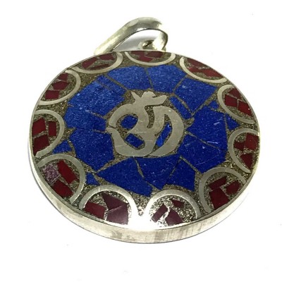Tibetan Om Metal Pendant With Stone Setting