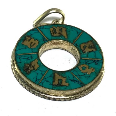 Tibetan Om Mani Padme Hum Metal Pendant With Stone Setting
