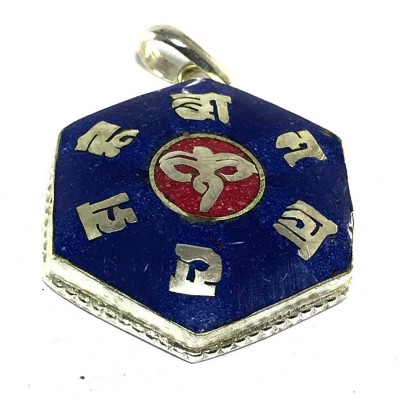 Tibetan Om Mani Padme Hum And Buddha Eye Metal Pendant With Stone Setting