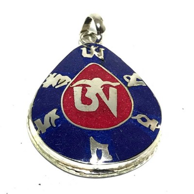 Tibetan Om Mani Padme Hum And Om Metal Pendant With Stone Setting