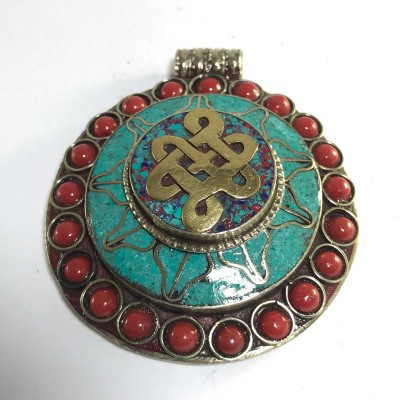 White Metal Endless Knot L Pendant With Stone Setting