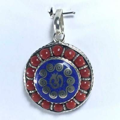 White Metal Om Pendant With Stone Setting