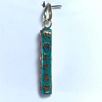 White Metal Om Mani Padme Hum Pendant With Stone Setting