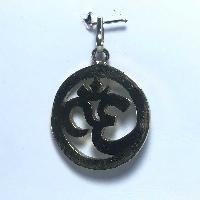 White Metal Tourquise Color Om Pendant With Stone Setting