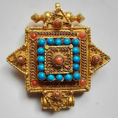 Tibetan Ghau Amulet, [gold Plated] And [stone Setting], [sold]