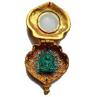 Tibetan Buddha Ghau Amulet, [gold Plated] And [stone Setting]