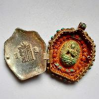 Tibetan [silver] Purna Kalash [full Vase] Ghau Amulet, With Real Tourquise And Coral