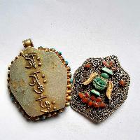 Tibetan [silver] Purna Kalash [full Vase] Ghau Amulet, With Real Tourquise And Coral