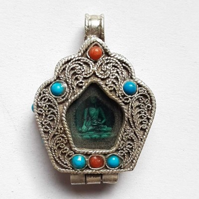 Tibetan [silver] Buddha Ghau Ghau Amulet, With Siku Design And Resign Buddha