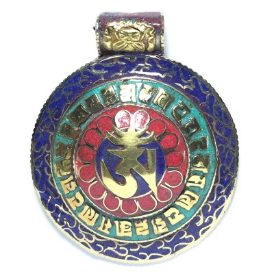Metal Om Mani Padme Hum Pendant With Stone Setting
