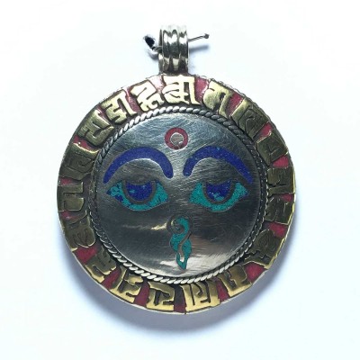 Metal Buddha Eye Pendant With Stone Setting