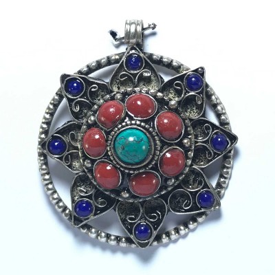 Metal Flower Pendant With Stone Setting