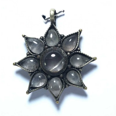 Metal Flower Pendant With Stone Setting