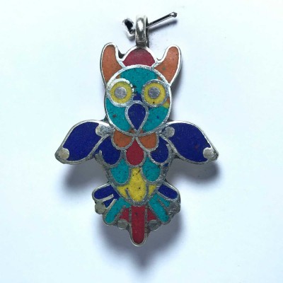 Metal Owl Pendant With Stone Setting