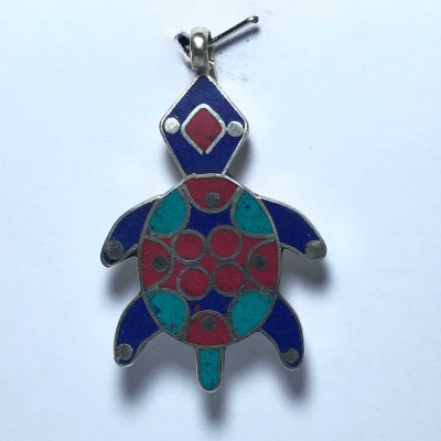 Metal Turtle Pendant With Stone Setting