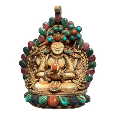 Tibetan Chenrezig Pendant With Real Stone Setting