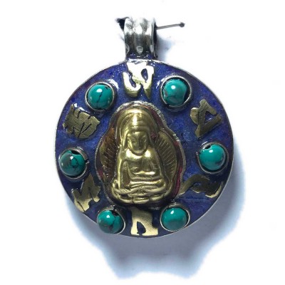 Metal Buddha And Om Mani Padme Hum Pendant