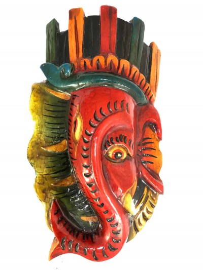 Wooden Painted Half Face Ganesh Mask, Poplar Wood