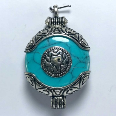 Metal Double Side Pendant With [stone Setting], [imitation Tourquise]