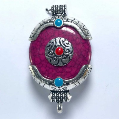 Metal Double Side Pendant With [stone Setting], [purple Color Imitaion Stone]