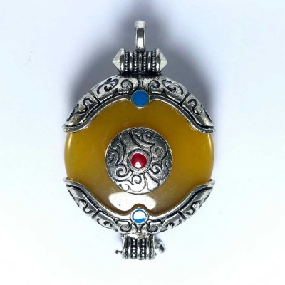 Metal Double Side Pendant With [stone Setting], [imitation Amber]
