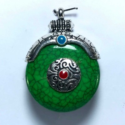 Metal Double Side Pendant With [stone Setting], [imitation Malachite]