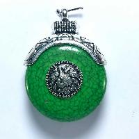 Metal Double Side Pendant With [stone Setting], [imitation Malachite]