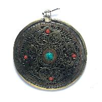 Metal Double Side [kalachakra, Double Dorje] Pendant With Stone Setting