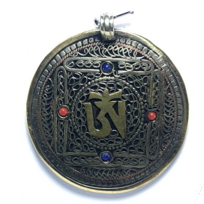 Metal Double Side [om, Double Dorje] Pendant With [stone Setting]