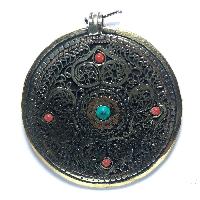 Metal Double Side [om, Double Dorje] Pendant With [stone Setting]