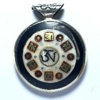 Metal Double Side [buddha Eye, Om] Pendant With [stone Setting]