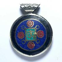 Metal Double Side [buddha Eye, Om] Pendant With [stone Setting]