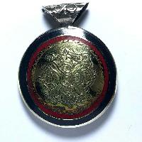Metal Double Side [buddha Eye, Om] Pendant With [stone Setting]