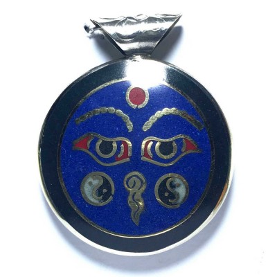 Metal Double Side [buddha Eye, Double Dorje] Pendant With [stone Setting]