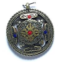 Metal Double Side [om, Double Dorje] Pendant With [stone Setting]
