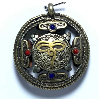 Metal Double Side [buddha Eye And Double Dorje]pendant With [stone Setting]