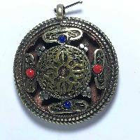 Metal Double Side [kalachakra And Double Dorje]pendant With [stone Setting]