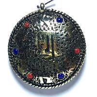 Metal Double Side [om And Kalachakra] Pendant With [stone Setting]